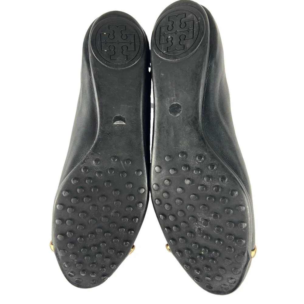 Tory Burch Pacey Black Patent Leather Toe Caps Gold Logo Ballerina Flats Size 10
